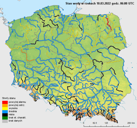 Stan wody na rzekach w Polsce z dnia 10.03.2022 r. z godz. 7:00