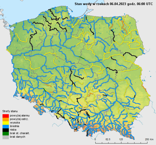 Stan wody na rzekach w Polsce 06.04.2023 r. godz. 8:00.