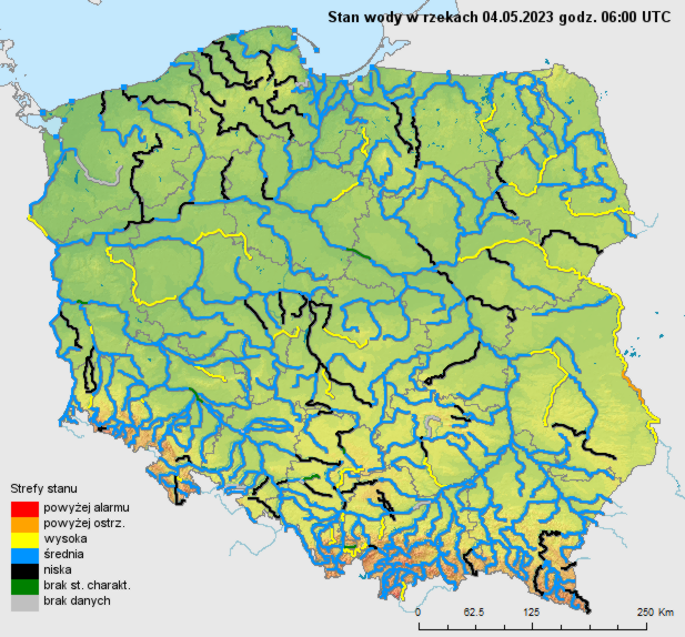 Stan wody na rzekach w Polsce 04.05.2023 r. godz. 8:00