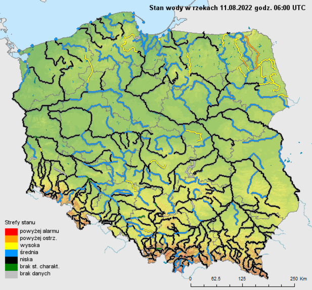Stan wody na rzekach w Polsce 11.08.2022 r. godz. 8:00