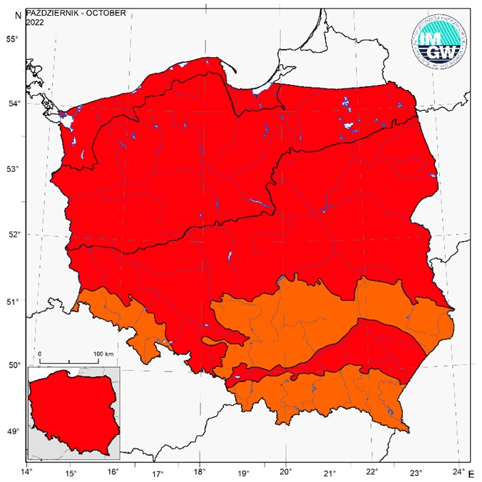 Klasyfikacja termiczna w październiku 2022 r. w poszczególnych regionach klimatycznych Polski.