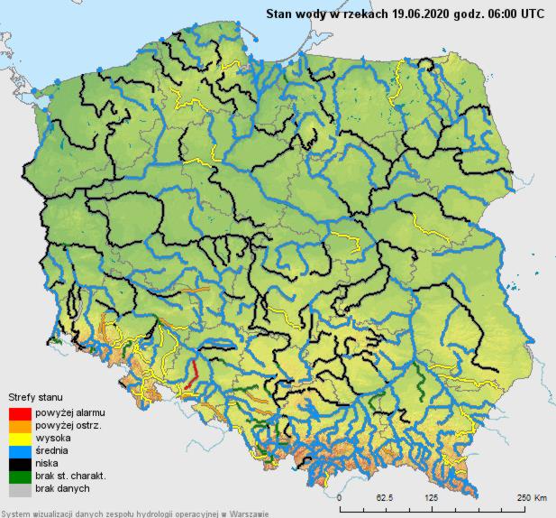 Stany wody na rzekach w Polsce o godzinie 08:00