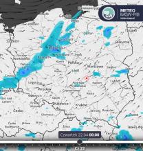 Opady deszczu na froncie wkraczającym do Polski w nocy ze środy 21.04.2021 r. na czwartek 22.04.2021 r. wg modelu Alaro 4k. | meteo.imgw.pl
