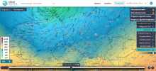 Wartość ciśnienia atmosferycznego oraz animacja wiatru w czwartek 21.10.2021 r. o godz. 11:00 wg modelu Alaro 4k. | https://meteo.imgw.pl/