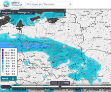 Prognoza wielkości opadów deszczu oraz animacja wiatru w piątek 24.12.2021 r. o godz. 17:00 wg modelu GFS. | https://meteo.imgw.pl/