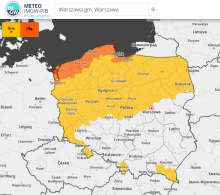 Mapa z ostrzeżeniami meteorologicznymi |  meteo.imgw.pl