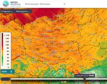 Prognoza porywów wiatru oraz kierunek wiatru w czwartek 20.01.2022 r. o godz. 9:00 wg modelu Alaro 4k. | https://meteo.imgw.pl/