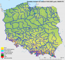 Zjawiska lodowe na rzekach w Polsce z dnia 10.03.2022 r. z godz. 7:00.