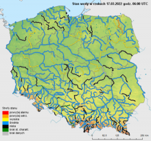 Zjawiska lodowe na rzekach w Polsce z dnia 17.03.2022 r. z godz. 7:00