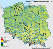 Stan wody na rzekach w Polsce z dnia 21.04.2022 r. z godz. 8:00.