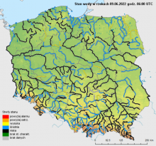 Stan wody na rzekach w Polsce z dnia 09.06.2022 r. z godz. 8:00.