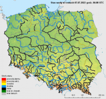 Stan wody na rzekach w Polsce 07.07.2022 r. godz. 8:00.