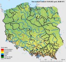 Stan wody na rzekach w Polsce 15.09.2022 r. godz. 8:00.