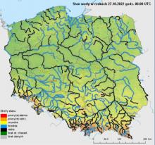 Stan wody na rzekach w Polsce 27.10.2022 r. godz. 8:00.