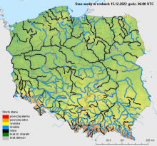 Stan wody na rzekach w Polsce 15.12.2022 r. godz. 7:00.