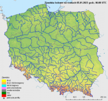 Zjawiska lodowe na rzekach w Polsce 05.01.2023 r. godz. 7:00.