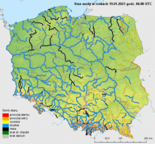 Stan wody na rzekach w Polsce 19.01.2023 r. godz. 7:00.