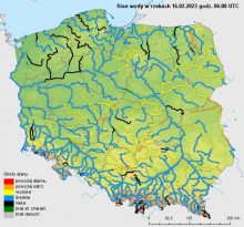Stan wody na rzekach w Polsce 16.02.2023 r. godz. 7:00.