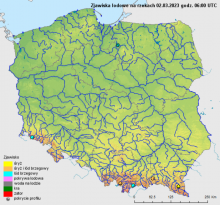 Zjawiska lodowe na rzekach w Polsce 02.03.2023 r. godz. 7:00.