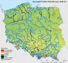 Stan wody na rzekach w Polsce 09.03.2023 r. godz. 7:00.