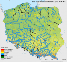 Stan wody na rzekach w Polsce 30.03.2023 r. godz. 8:00.