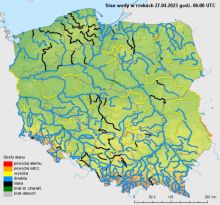 Stan wody na rzekach w Polsce 27.04.2023 r. godz. 8:00.