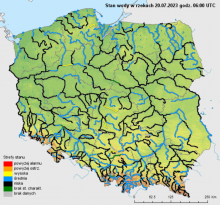 Stan wody na rzekach w Polsce 20.07.2023 r. godz. 8:00.