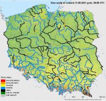 Stan wody na rzekach w Polsce 31.08.2023 r. godz. 8:00.